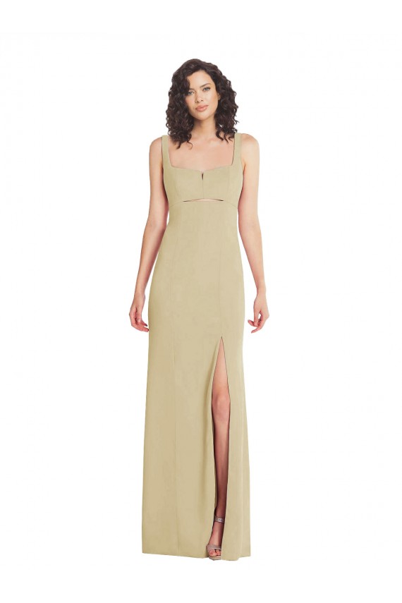Affordable Wide Strap Slash Cutout Empire Crepe Prom Dress with Front Slit UK