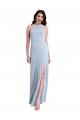 Affordable Fit and Flare High Neck Crepe Prom Dress with Side Slit UK