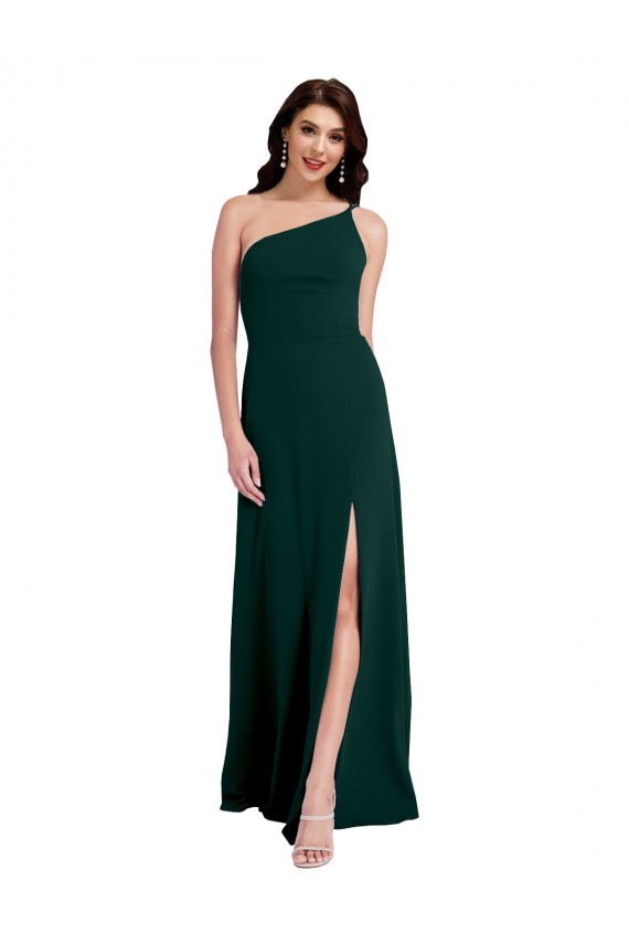 Affordable A-Line Slim One Shoulder Crepe Prom Dress with Asymmetrical Straps and Side Slit UK