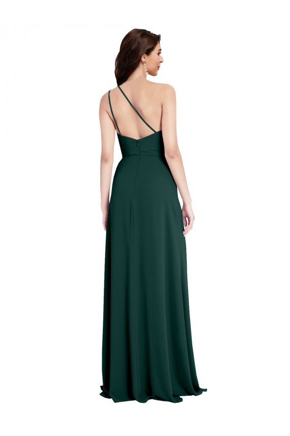 Affordable A-Line Slim One Shoulder Crepe Prom Dress with Asymmetrical Straps and Side Slit UK