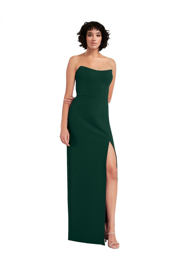 Affordable Scooped Strapless Neckline Crepe Prom Dress with Side Slit UK