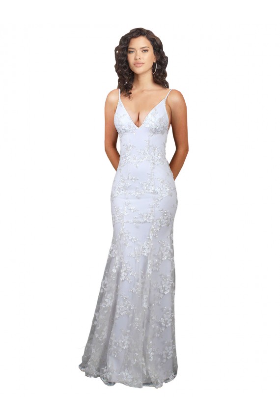 Affordable V-Neckline Backless Floral Patterned Sequin Formal Prom Dress UK
