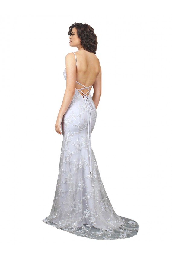 Affordable V-Neckline Backless Floral Patterned Sequin Formal Prom Dress UK