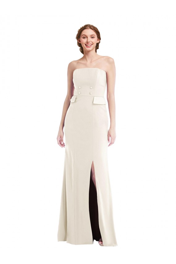 Affordable Long Strapless Tuxedo Maxi Prom Dress with Front Slit & Pockets UK