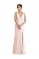 Affordable Skinny Strap Deep V-Neck Trumpet Crepe Prom Dress with Front Slit UK