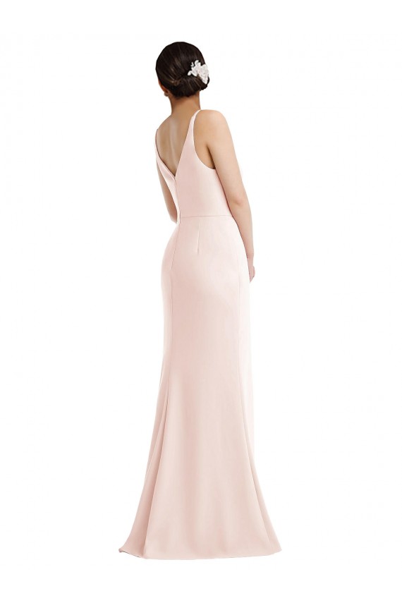 Affordable Skinny Strap Deep V-Neck Trumpet Crepe Prom Dress with Front Slit UK