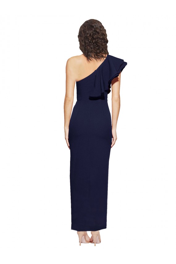 Affordable Ruched Floor Length Long Crepe Prom Dress with Shoulder Ruffles UK