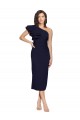 Affordable Ruched Midi Length Short Crepe Cocktail Prom Dress / Homecoming Dress with Shoulder Ruffles UK