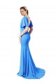 Affordable Short Sleeves Long V-Neck Crepe Prom Dress with V-Back UK