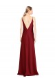 Affordable Floor Length Deep V-Back Stretch Satin Prom Dress with Front Slit UK