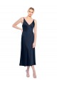 Affordable V-Neck Midi Length Short Stretch Satin Cocktail Prom Dress / Homecoming Dress V-Back UK