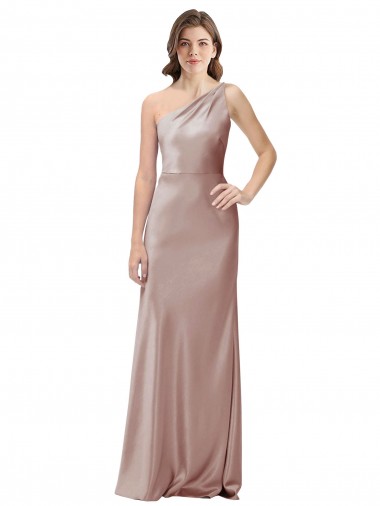 Affordable One Shoulder Black-Tie Floor Length Long Stretch Satin Prom Dress UK