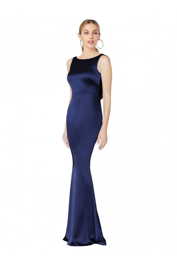 Affordable Sheath High Neck Stretch Satin Prom Dress Low Back UK