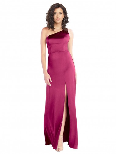 Affordable Sleek One Shoulder A-Line Long Stretch Satin Prom Dress with Spaghetti Straps Back UK