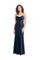 Affordable Cowl Neck Long Empire Waist Stretch Satin Prom Dress with Open Back UK