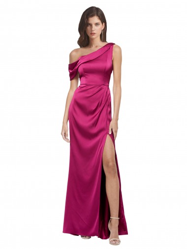 Affordable Off the Shoulder Short Sleeves Stretch Satin Prom Dress with Side Slit UK