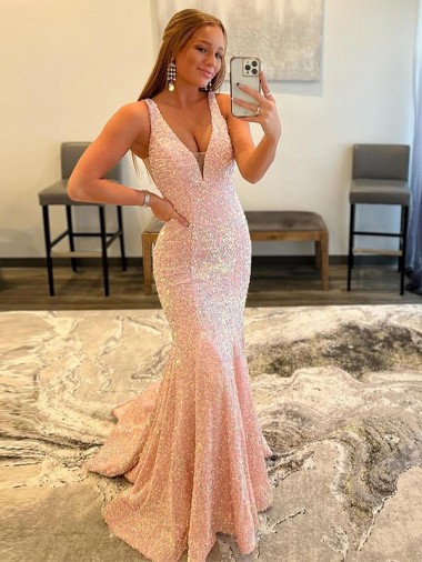 Affordable Deep V-Neck Sleeveless Long Low Back Velvet Sequin Prom Dress UK