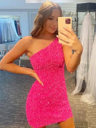 Affordable Short One Shoulder Sleeveless Velvet Sequin Prom Dress UK