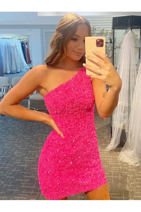 Affordable Short One Shoulder Sleeveless Velvet Sequin Prom Dress UK