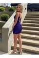 Affordable Short V-Neck Sleeveless Velvet Sequin Prom Dress UK