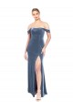 Affordable Draped Sleeves Wide Scoop Neck Off the Shoulder Velvet Prom Dress UK