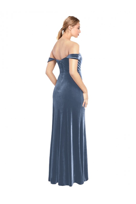 Affordable Draped Sleeves Wide Scoop Neck Off the Shoulder Velvet Prom Dress UK