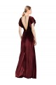 Affordable Flutter Sleeves Open Back Long Velvet Prom Dress UK