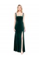 Affordable Square Neck Full Length Velvet Prom Dress with Side Slit UK