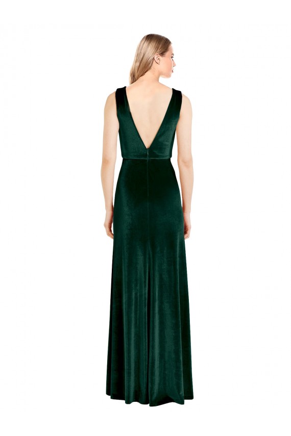 Affordable Daring Deep V-Neck Long Full Length Velvet Prom Dress UK