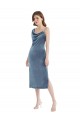 Affordable Midi Length Asymmetrical One Shoulder Velvet Slip Prom Dress UK