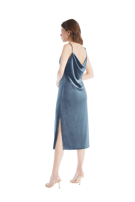 Affordable Midi Length Asymmetrical One Shoulder Velvet Slip Prom Dress UK
