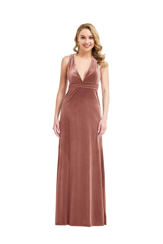 Affordable Plunging Neckline Velvet Maxi Prom Dress with Criss Cross Open Back UK
