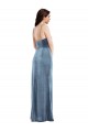 Affordable Spaghetti Strap Velvet Maxi Prom Dress with Draped Skirt UK