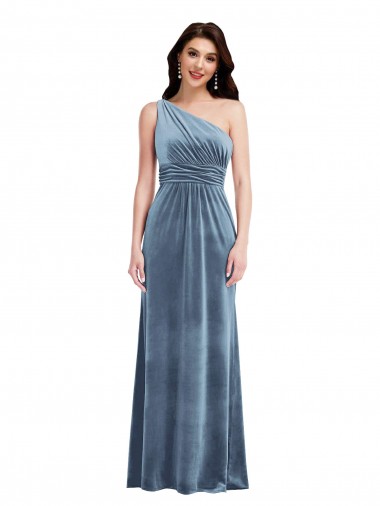 Affordable One Shoulder Draped Velvet Maxi Prom Dress UK