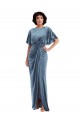 Affordable Flutter Sleeve Open Back Velvet Maxi Prom Dress with Pockets & Draped Wrap Skirt UK