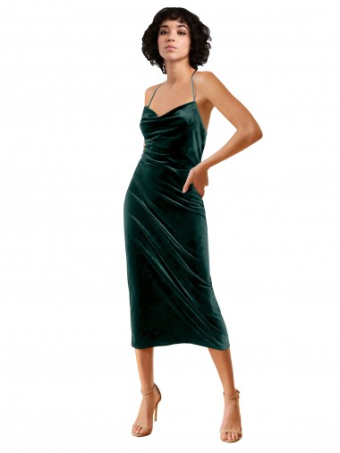Affordable Midi Length Sleek Cowl Neckline Short Velvet Cocktail Prom Dress / Homecoming Dress UK