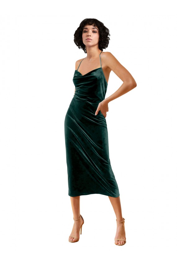 Affordable Midi Length Sleek Cowl Neckline Short Velvet Cocktail Prom Dress / Homecoming Dress UK