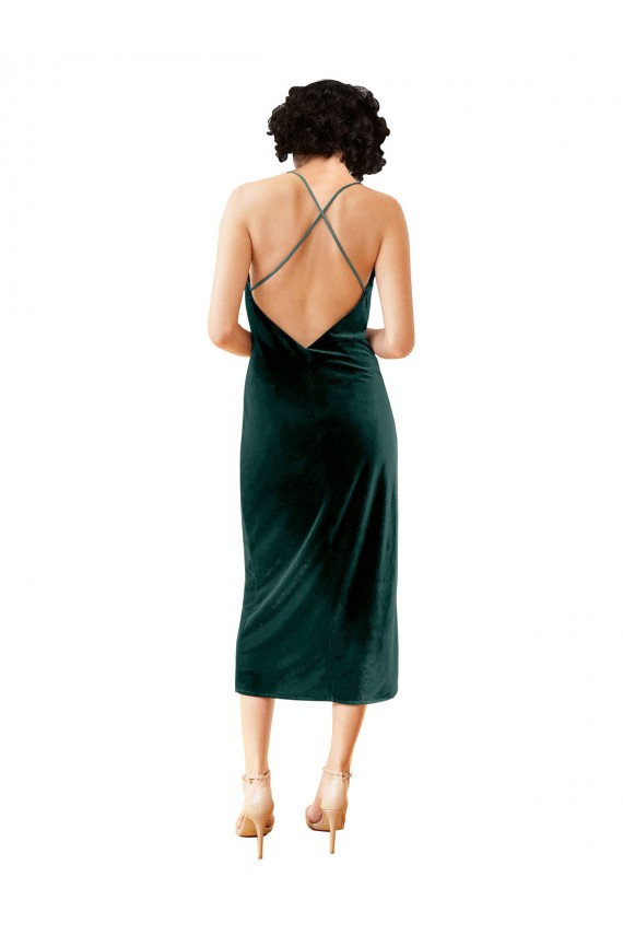 Affordable Midi Length Sleek Cowl Neckline Short Velvet Cocktail Prom Dress / Homecoming Dress UK